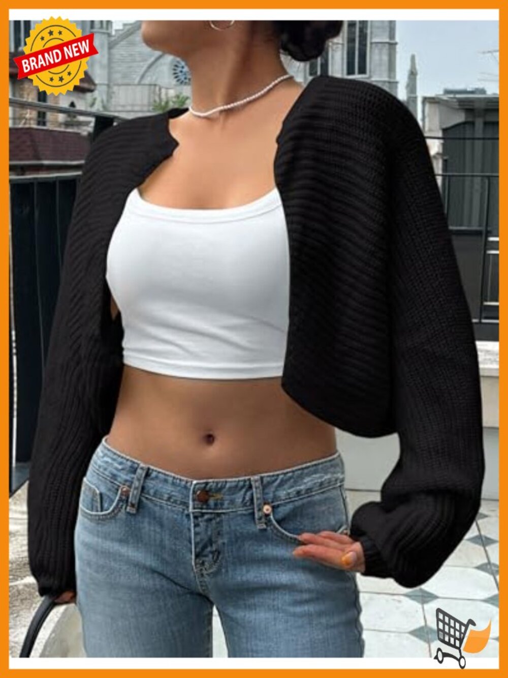 Plus Size Bolero Shrug Sweater Long Sleeve Rib Knit Cropped Open Front Cardigan - Picture 2 of 5
